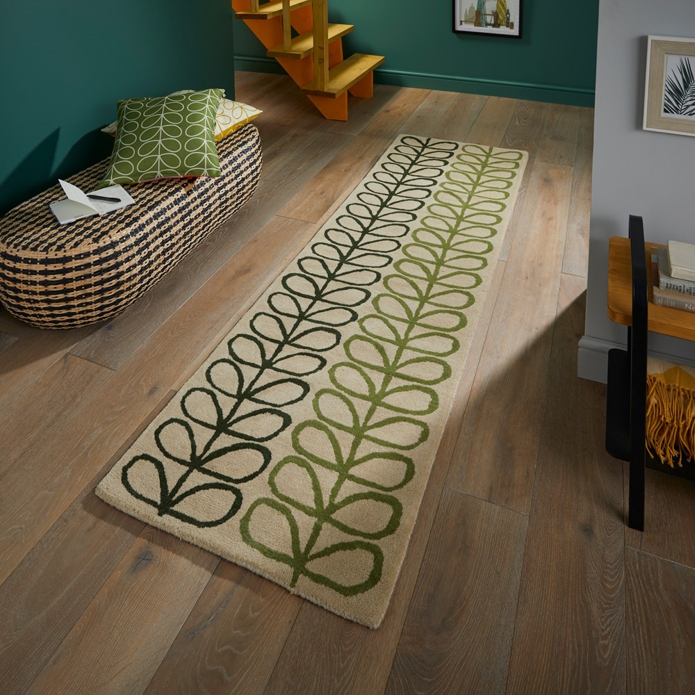 Linear Stem Ombre Runner Rugs 061107 in Basil By Orla Kiely